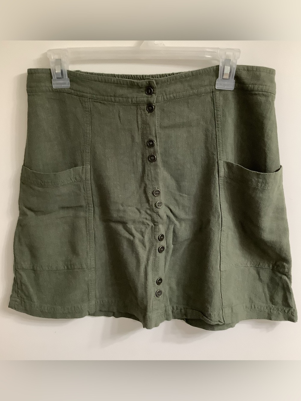 Universal Thread Olive Green Linen Blend Button Front Utility Mini Skirt Size M